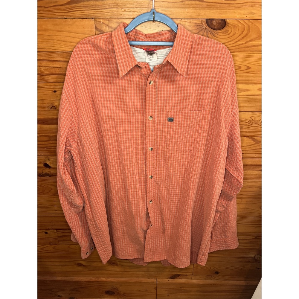The North Face Men's XL Long Sleeve Button Up Shirt Modal Blend Orange Plaid‎